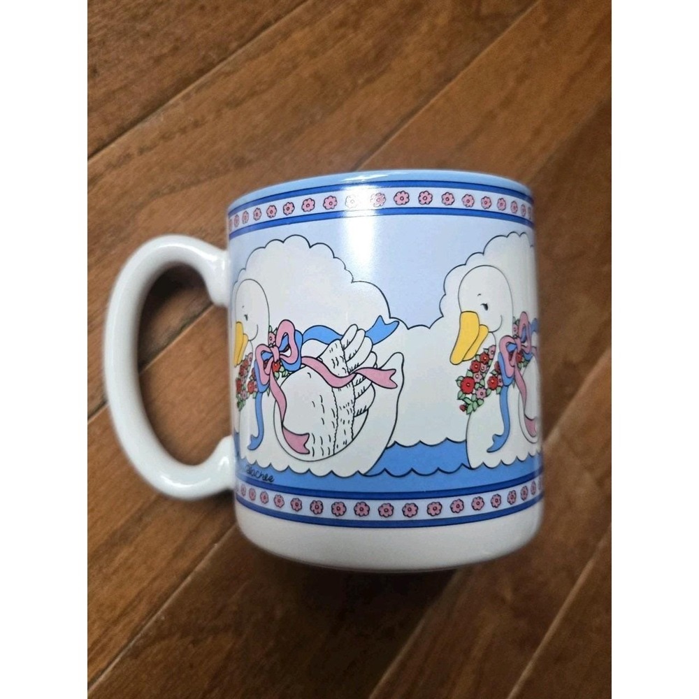 Vintage 1989 Peaches Goose Coffee Mug Blue Interior Ceramic Retro Kitchen